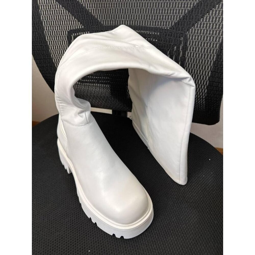 Women's White-Pu Faux Leather Over The Knee Lug Sole Round Toe Thigh High Boot